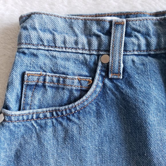 BLDWN Andie Asymmetric Frayed A Line Blue Denim Skirt SZ 24 - Picture 11 of 15